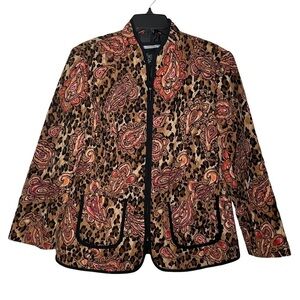 Requirements Quilted Paisley and Leopard Print Quilted Short Zip Jacket Size L